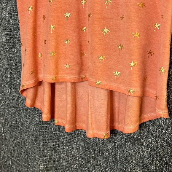 Loose, flowey  gold palm tree print.Orange material designed to look aged - Picture 4 of 10